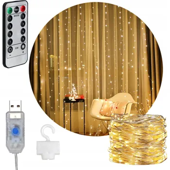 Vánoční dekorace SVĚTELNÝ ZÁVĚS LED 3x3m Rampouchy SVĚTÝLKA Girlanda BÍLÁ TEPLÁ Dálkové Ovládání NA OKNO