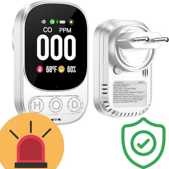 Bezpečnostní detektor Gedsffati Detektor detektor plynu, Oxid uhelnatý a Oxid uhličitý se zástrčkou