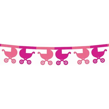 Papírová girlanda kočárky růžová baby shower oslava 1. narozenin