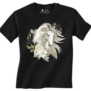 Chlapecké tričko Dětské tričko Bílý kůň a Růže (Velikost: 5-6, Barva: Černá)