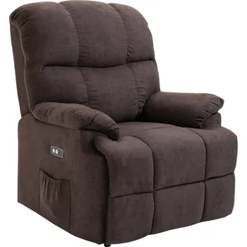 Masážní křeslo HOMCOM polohovací křeslo, polohovatelné, s portem USB, boční kapsa, podnožka, pěnové, hnědé