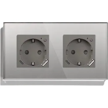 Elektrická zásuvka ELEKTRICKÁ ZÁSUVKA USB A+C 20W WIFI SKLENĚNÁ TUYA MĚŘENÍ SPOTŘEBY ENERGIE DVOJITÁ