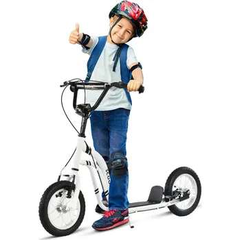 Koloběžka HOMCOM Dětská koloběžka od 5 let Koloběžka Dětská koloběžka Pedálová koloběžka Městská koloběžka Dětská koloběžka Kickboard s pneumatikami 12 palců gumy Hliník Bílá 120 x 58 x 85-95 cm