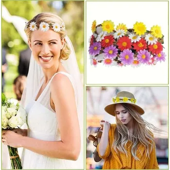 Čelenka CHUANGOU 5dílná čelenka s motivem sedmikrásek, elastická květinová girlanda, vícebarevná květinová