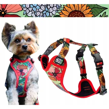 Postroj pro psa BEZÚTLAKOVÉ postroje typu guard pro malého psa, štěně XXS 15 mm Ukory KVĚTINOVÝ VZOR