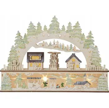 Obraz Vánoční scéna dřevěná malá vesnice LED BAMBERG