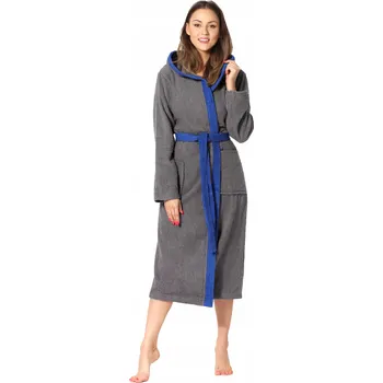 Dámský župan Dámský župan Froté s kapuce, teplý dámský župan LA-191 Šedá/Modrá M