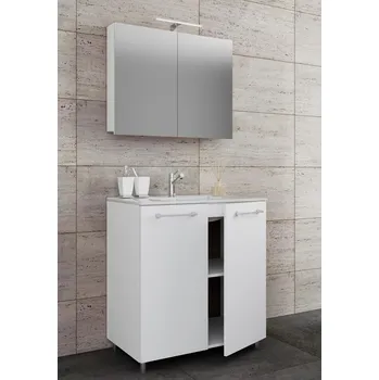 Koupelnový nábytek VCM 3dílná umyvadlová skříňka Badinos 2 dveře 60 cm se zrcadlem, bílá 486409