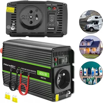 Měnič napětí MĚNIČ NAPĚTÍ NAPĚTÍ TIR ČISTÝ SINUS QOLTEC 24V 300W / 600W USB