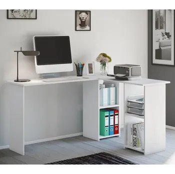 Psací stůl VCM Počítačový stolek Lusias rohový, bílý 761172