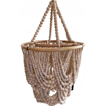 Lustr s dřevěnými korálky béžový LAMPA Boho korálky EKO