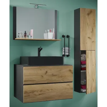 Koupelnový nábytek VCM 4dílná umyvadlová skříňka Lendas BL L se zrcadlem 80 cm + vysoká skříňka, antracit 486419