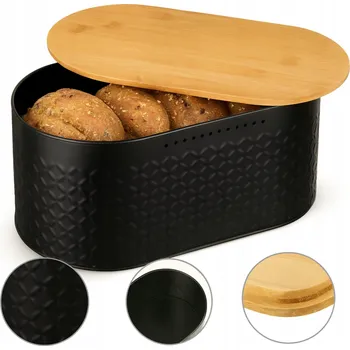 chlebník Černý chlebník s bambusovým víkem 2v1 - dřevěná nádoba