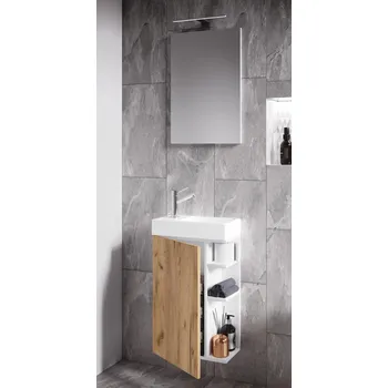 Koupelnový nábytek VCM 3dílná umyvadlová skřínka pro hosty Lumia se zrcadlem, dub medový 488383