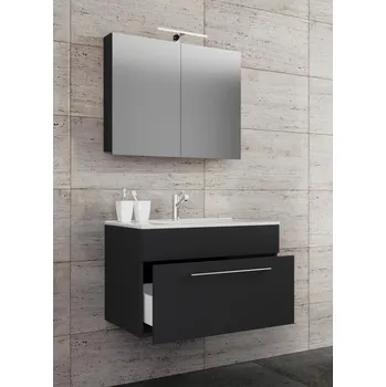 Koupelnový nábytek VCM 3dílná umyvadlová skříňka Badinos 1 zásuvka 60 cm se zrcadlem, černá 488003