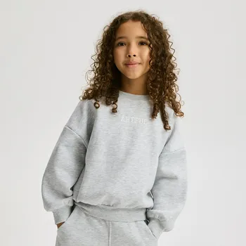 Dívčí mikina Reserved - Mikina s kapucí a vyšívaným nápisem - světle šedá - 247FA-09M - 247FA-09M-164