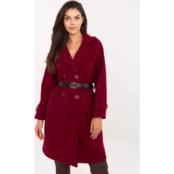 Dvouřadý kabát s páskem model 71284 vínový