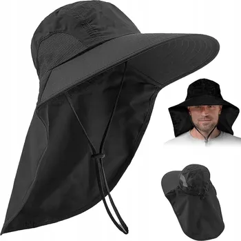 Klobouk RYBÁŘSKÝ KLOBOUK PROTI SLUNCI ČEPICE S OCHRANOU KRKU ČERNÝ
