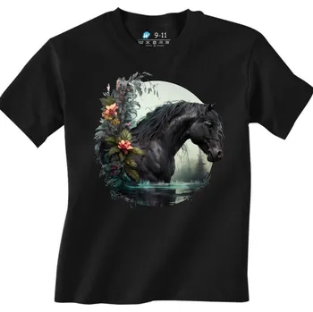 Chlapecké tričko Dětské tričko Fríský Černý kůň ve vodě (Velikost: 7-8, Barva: Černá)