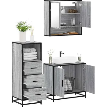 Koupelnový nábytek 3dílný set koupelnového nábytku šedý sonoma kompozitní dřevo Šedá3301038