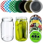 ZAVAŘOVACÍ SKLENICE 760 ml SKLENICE NA ZAVAŘENINY MED OKURKY VÍČKO ŠROUBOVACÍ VÍČKA 48 KUSŮ FI 82