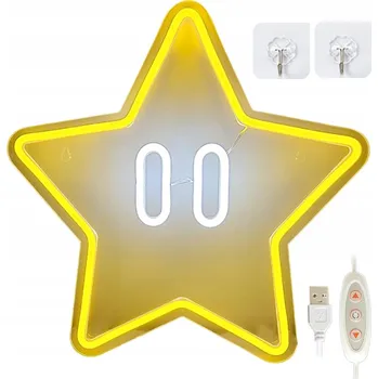 Dekorativní svítidlo NEONOVÁ LED PĚTICÍPÁ HVĚZDA ŽLUTÁ ZÁVĚSNÁ LAMPA DO POKOJE HRÁČE