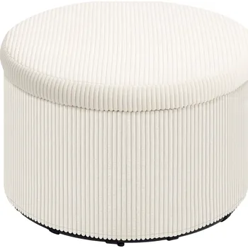 Taburet Podnožka HOMCOM s úložným prostorem 97 L, manšestrová tkanina, pěna, otoman, béžová barva