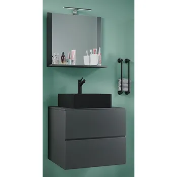 Koupelnový nábytek VCM 3dílná umyvadlová skříňka Lendas BL M 60 cm se zrcadlem, antracitová 486600