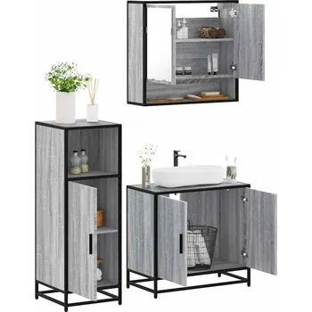 Koupelnový nábytek 3dílný set koupelnového nábytku šedý sonoma kompozitní dřevo Šedá3300978