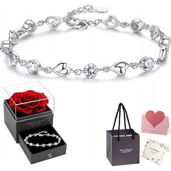 Náramek Dámský stříbrný náramek stříbro 925 srdce zirkon 18 cm