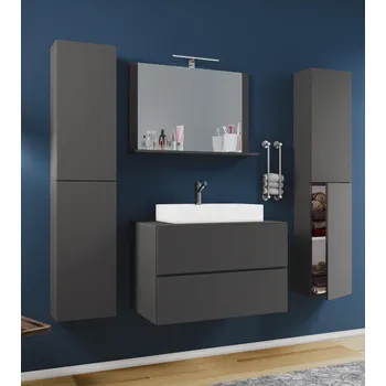 Koupelnový nábytek VCM 5dílná umyvadlová skříňka Lendas XL 80 cm se zrcadlem a 2 vysokými skříňkami, antracitová 488418