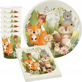 Talíř Sada Lesní Přátelé Talířky Kelímky Ubrousky pro 6 osob, 22 kusů