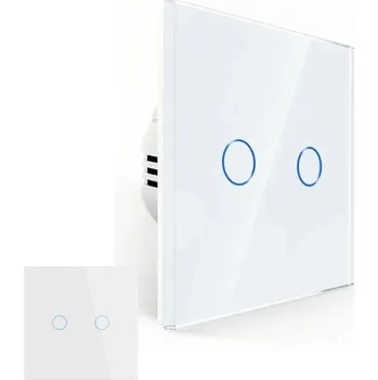 vypínač SKLENĚNÝ SCHODIŠŤOVÝ DOTYKOVÝ SPÍNAČ LED, DVOUTLAČÍTKOVÝ, DVOJITÝ, BÍLÝ