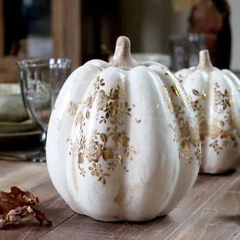 Krémová antik dekorace dýně Melun gold XL - Ø 19*22 cm