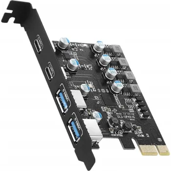 Síťová karta Řadič Adaptér Karta PCI-E 1x na 2x USB-C + 2x USB3.0 USB 3.2 Gen 1 PCIe