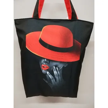 Nákupní taška Taška nákupní kočárkovina - Dáma s červeným kloboukem