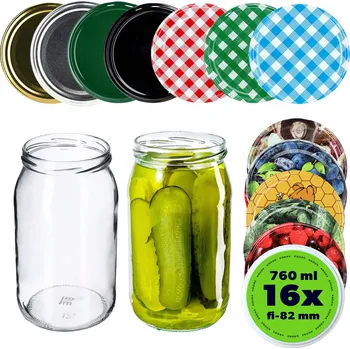 Sklenice ZAVAŘOVACÍ SKLENICE 760 ml SKLENICE NA ZAVAŘENINY MED OKURKY VÍČKA ŠROUBOVACÍ VÍČKA 16 KS FI 82