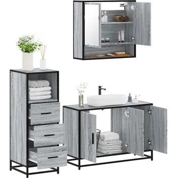 Koupelnový nábytek 3dílný set koupelnového nábytku šedý sonoma kompozitní dřevo Šedá3301043