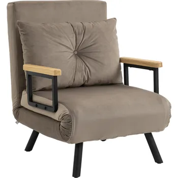 Křeslo HOMCOM Křeslo na spaní, lůžko pro hosty, nastavitelný opěrák, do 120 kg, ocelový rám, 63x73x81cm, světle hnědá barva