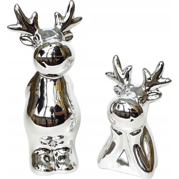 Obraz Sob se sobíkem keramický stříbrný 16 a 11 cm, set 2 ks