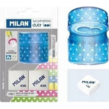 Ořezávátko Ořezávátko na tužky DUET modré + 2 gumy MILAN kvalitní