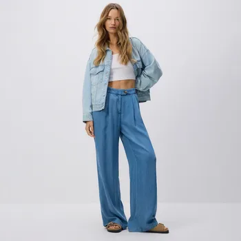 Dámské džíny Reserved - Džíny wide leg z lyocellu - modrá - 583CY-55J - 583CY-55J-40