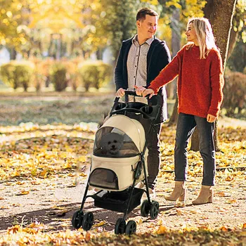 Kočárek pro psa PawHut Kočárek pro psy do 4 kg a 32 cm, khaki 494208