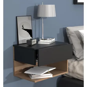 Noční stolek VCM Nástěnná zásuvka Usal XL 45, černá 487598