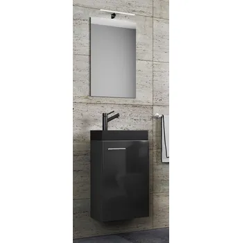 Koupelnový nábytek VCM 3dílné umyvadlo pro hosty Slito BL se zrcadlem, černé 488358