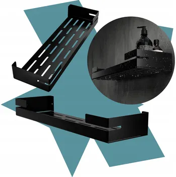 Koupelnový nábytek KOUPELNOVÁ POLICE HLINÍKOVÁ ČERNÁ 40CM NÁSTĚNNÁ PRO MONTÁŽ DO KOUPELNY