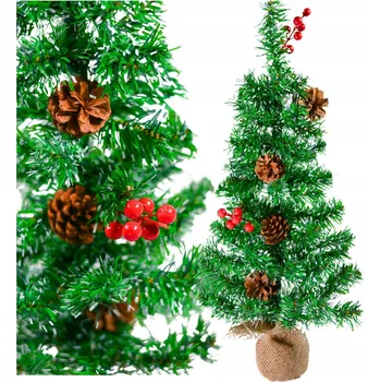 Vánoční stromek UMĚLÝ VÁNOČNÍ STROMEČEK MALÝ JUTA 60CM DEKORATIVNÍ S šiškami a jeřabinami na stůl