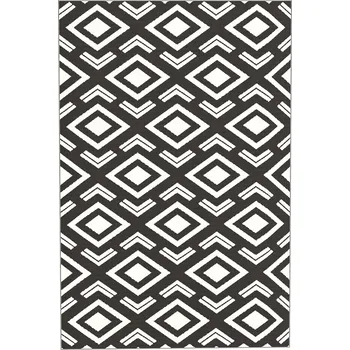 Koberec Outsunny venkovní koberec robustní venkovní koberec odolný proti povětrnostním vlivům s taškou na přenášení, skládací Koberec ve stylu Boho 182 x 274 cm Černá+Bílá