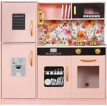 Dětská kuchyňka Dřevěná kuchyňka pro děti LED - kuchyňka s příslušenstvím a osvětlením