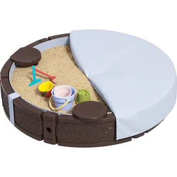 Pískoviště AIYAPLAY pískoviště, kulaté pískoviště až pro 3 děti, 3 sedátka, vodotěsný podstavec, ochranná plachta, 300 kg písku